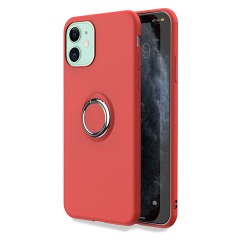 Coque Ultra Fine Silicone Souple Housse Etui avec Support Bague Anneau Aimante Magnetique T04 pour Apple iPhone 11 Rouge