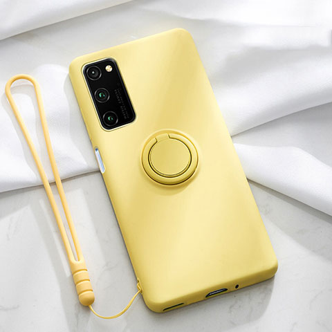 Coque Ultra Fine Silicone Souple Housse Etui avec Support Bague Anneau Aimante Magnetique T04 pour Huawei Honor V30 5G Jaune