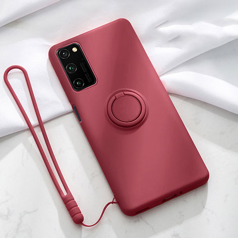 Coque Ultra Fine Silicone Souple Housse Etui avec Support Bague Anneau Aimante Magnetique T04 pour Huawei Honor V30 Pro 5G Vin Rouge