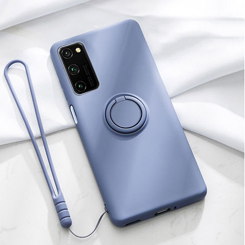 Coque Ultra Fine Silicone Souple Housse Etui avec Support Bague Anneau Aimante Magnetique T04 pour Huawei Honor View 30 Pro 5G Violet