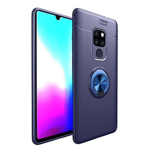 Coque Ultra Fine Silicone Souple Housse Etui avec Support Bague Anneau Aimante Magnetique T04 pour Huawei Mate 20 X 5G Bleu