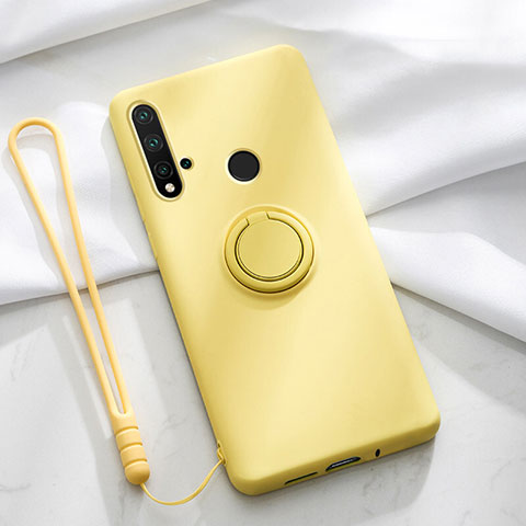 Coque Ultra Fine Silicone Souple Housse Etui avec Support Bague Anneau Aimante Magnetique T04 pour Huawei Nova 5i Jaune