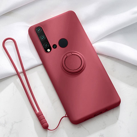 Coque Ultra Fine Silicone Souple Housse Etui avec Support Bague Anneau Aimante Magnetique T04 pour Huawei Nova 5i Vin Rouge