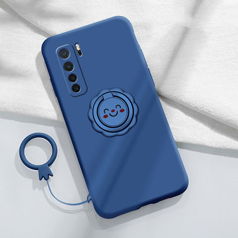 Coque Ultra Fine Silicone Souple Housse Etui avec Support Bague Anneau Aimante Magnetique T04 pour Huawei Nova 7 SE 5G Bleu