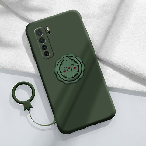 Coque Ultra Fine Silicone Souple Housse Etui avec Support Bague Anneau Aimante Magnetique T04 pour Huawei Nova 7 SE 5G Vert