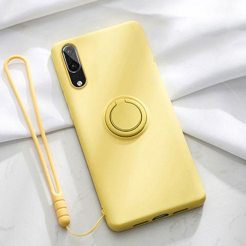 Coque Ultra Fine Silicone Souple Housse Etui avec Support Bague Anneau Aimante Magnetique T04 pour Huawei P20 Jaune