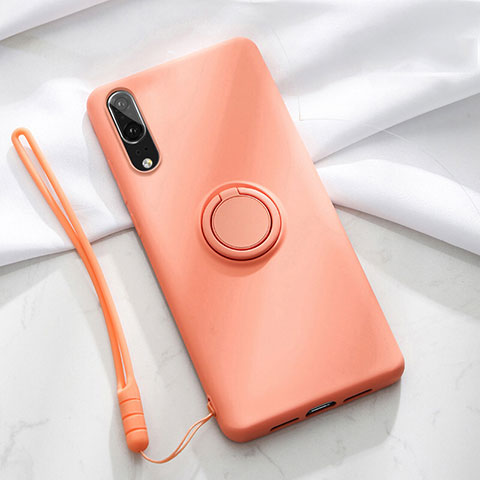 Coque Ultra Fine Silicone Souple Housse Etui avec Support Bague Anneau Aimante Magnetique T04 pour Huawei P20 Orange