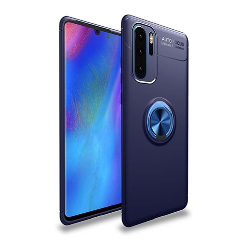 Coque Ultra Fine Silicone Souple Housse Etui avec Support Bague Anneau Aimante Magnetique T04 pour Huawei P30 Pro Bleu