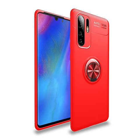 Coque Ultra Fine Silicone Souple Housse Etui avec Support Bague Anneau Aimante Magnetique T04 pour Huawei P30 Pro New Edition Rouge