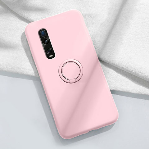 Coque Ultra Fine Silicone Souple Housse Etui avec Support Bague Anneau Aimante Magnetique T04 pour Oppo Find X2 Pro Rose