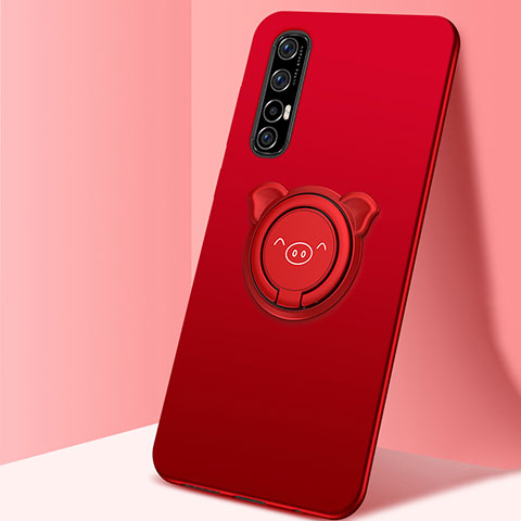 Coque Ultra Fine Silicone Souple Housse Etui avec Support Bague Anneau Aimante Magnetique T04 pour Oppo Reno3 Pro Rouge