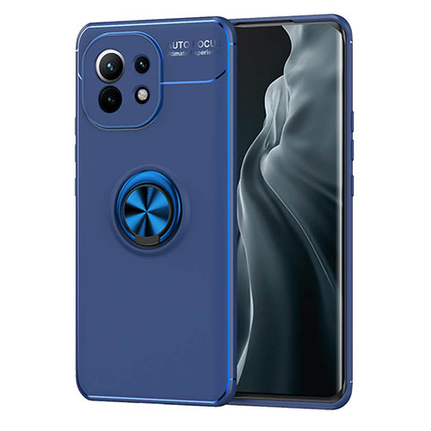 Coque Ultra Fine Silicone Souple Housse Etui avec Support Bague Anneau Aimante Magnetique T04 pour Xiaomi Mi 11 5G Bleu