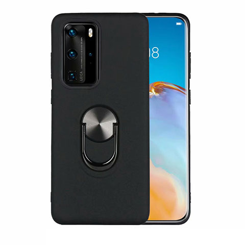 Coque Ultra Fine Silicone Souple Housse Etui avec Support Bague Anneau Aimante Magnetique T05 pour Huawei P40 Pro Noir