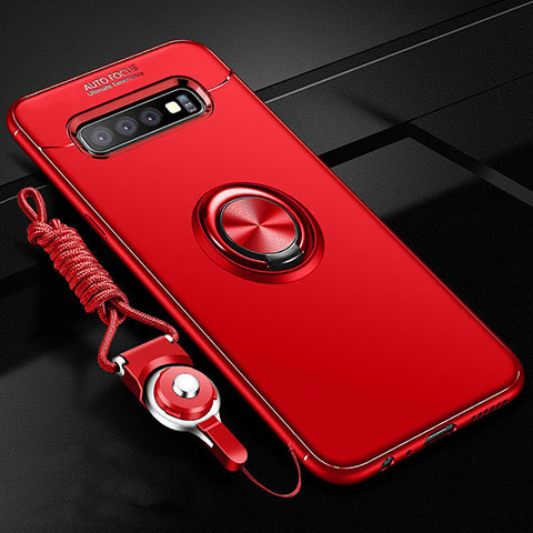 Coque Ultra Fine Silicone Souple Housse Etui avec Support Bague Anneau Aimante Magnetique T05 pour Samsung Galaxy S10 Plus Rouge