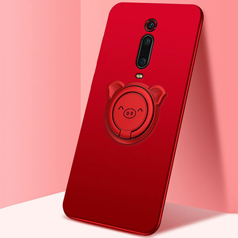 Coque Ultra Fine Silicone Souple Housse Etui avec Support Bague Anneau Aimante Magnetique T05 pour Xiaomi Redmi K20 Rouge