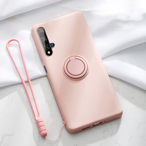 Coque Ultra Fine Silicone Souple Housse Etui avec Support Bague Anneau Aimante Magnetique T06 pour Huawei Honor 20 Rose