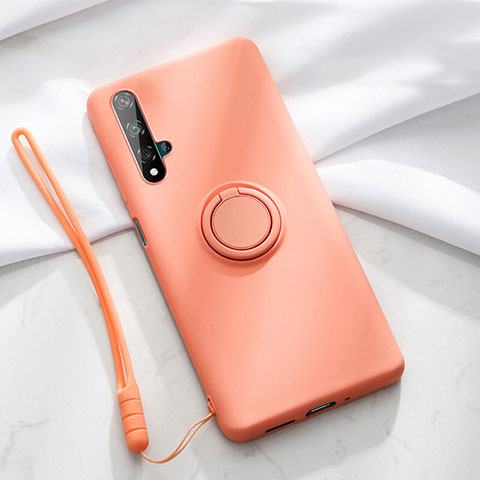 Coque Ultra Fine Silicone Souple Housse Etui avec Support Bague Anneau Aimante Magnetique T06 pour Huawei Honor 20S Orange