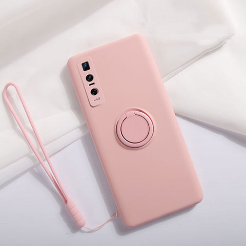 Coque Ultra Fine Silicone Souple Housse Etui avec Support Bague Anneau Aimante Magnetique T06 pour Oppo Find X2 Pro Rose