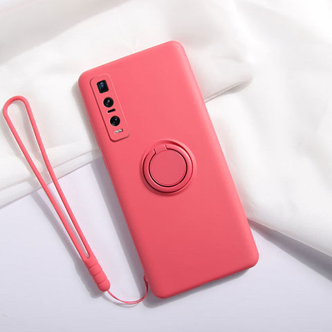 Coque Ultra Fine Silicone Souple Housse Etui avec Support Bague Anneau Aimante Magnetique T06 pour Oppo Find X2 Pro Rouge