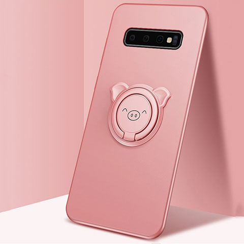 Coque Ultra Fine Silicone Souple Housse Etui avec Support Bague Anneau Aimante Magnetique T06 pour Samsung Galaxy S10 5G Or Rose