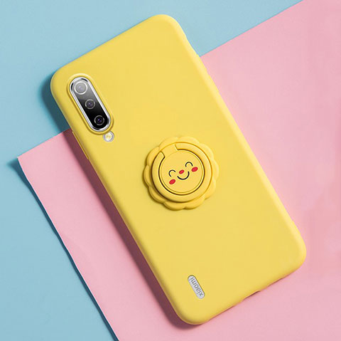 Coque Ultra Fine Silicone Souple Housse Etui avec Support Bague Anneau Aimante Magnetique T06 pour Xiaomi Mi A3 Jaune