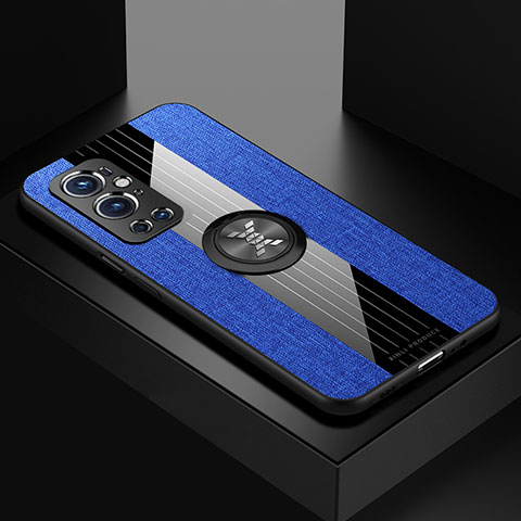 Coque Ultra Fine Silicone Souple Housse Etui avec Support Bague Anneau Aimante Magnetique X01L pour OnePlus 9 Pro 5G Bleu