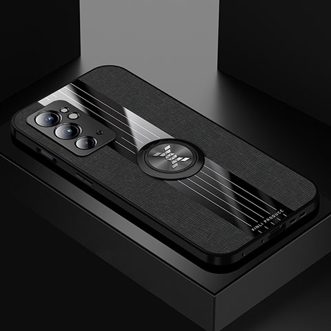 Coque Ultra Fine Silicone Souple Housse Etui avec Support Bague Anneau Aimante Magnetique X01L pour OnePlus 9RT 5G Noir