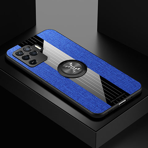 Coque Ultra Fine Silicone Souple Housse Etui avec Support Bague Anneau Aimante Magnetique X01L pour Oppo Reno5 Lite Bleu