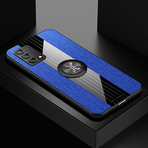 Coque Ultra Fine Silicone Souple Housse Etui avec Support Bague Anneau Aimante Magnetique X01L pour Oppo Reno6 Lite Bleu