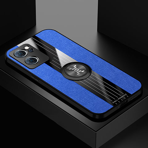 Coque Ultra Fine Silicone Souple Housse Etui avec Support Bague Anneau Aimante Magnetique X01L pour Oppo Reno7 5G Bleu