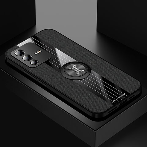 Coque Ultra Fine Silicone Souple Housse Etui avec Support Bague Anneau Aimante Magnetique X01L pour Vivo V23 Pro 5G Noir