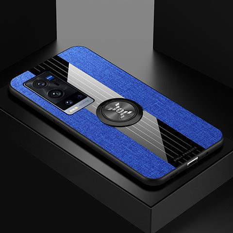 Coque Ultra Fine Silicone Souple Housse Etui avec Support Bague Anneau Aimante Magnetique X01L pour Vivo X60 Pro+ Plus 5G Bleu