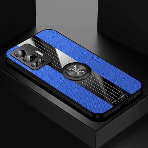 Coque Ultra Fine Silicone Souple Housse Etui avec Support Bague Anneau Aimante Magnetique X01L pour Vivo X70 Pro 5G Bleu