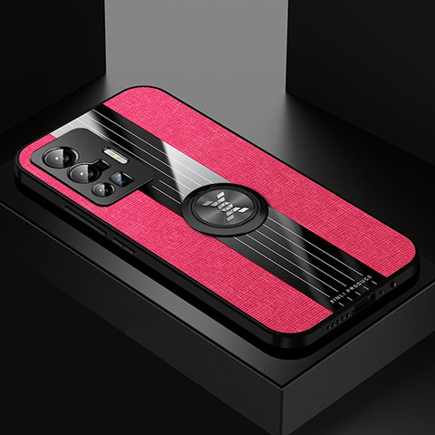 Coque Ultra Fine Silicone Souple Housse Etui avec Support Bague Anneau Aimante Magnetique X01L pour Vivo X70 Pro 5G Rouge