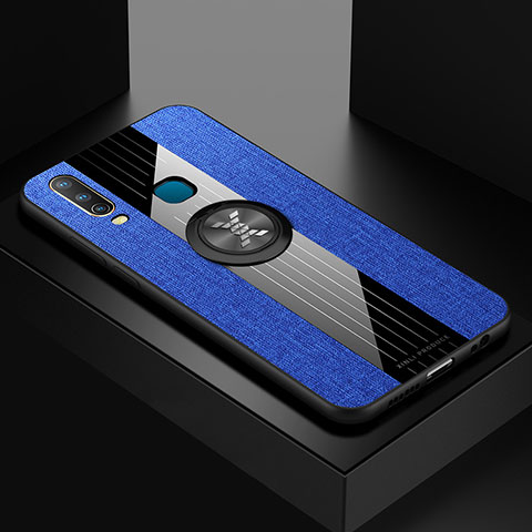 Coque Ultra Fine Silicone Souple Housse Etui avec Support Bague Anneau Aimante Magnetique X01L pour Vivo Y11 Bleu