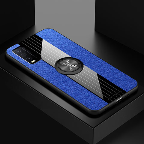 Coque Ultra Fine Silicone Souple Housse Etui avec Support Bague Anneau Aimante Magnetique X01L pour Vivo Y11s Bleu