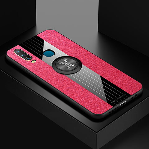 Coque Ultra Fine Silicone Souple Housse Etui avec Support Bague Anneau Aimante Magnetique X01L pour Vivo Y12 Rouge