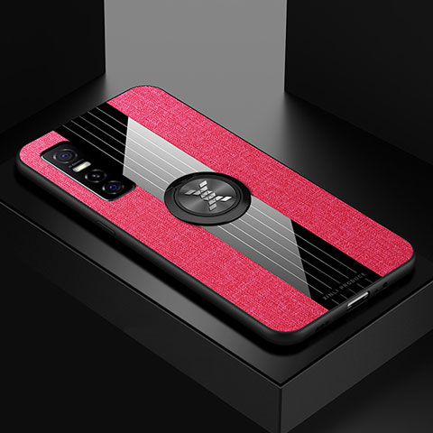 Coque Ultra Fine Silicone Souple Housse Etui avec Support Bague Anneau Aimante Magnetique X01L pour Vivo Y73s 5G Rouge