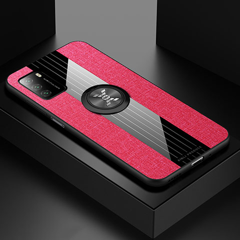 Coque Ultra Fine Silicone Souple Housse Etui avec Support Bague Anneau Aimante Magnetique X01L pour Xiaomi Poco M3 Rouge