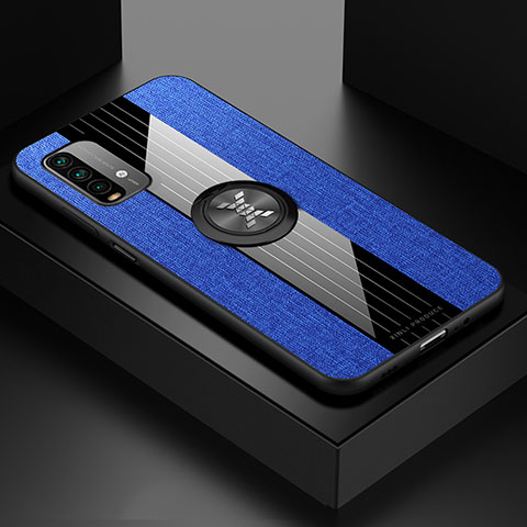 Coque Ultra Fine Silicone Souple Housse Etui avec Support Bague Anneau Aimante Magnetique X01L pour Xiaomi Redmi 9 Power Bleu