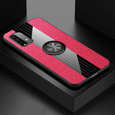 Coque Ultra Fine Silicone Souple Housse Etui avec Support Bague Anneau Aimante Magnetique X01L pour Xiaomi Redmi 9 Power Rouge