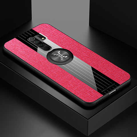 Coque Ultra Fine Silicone Souple Housse Etui avec Support Bague Anneau Aimante Magnetique X01L pour Xiaomi Redmi 9 Rouge