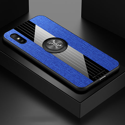 Coque Ultra Fine Silicone Souple Housse Etui avec Support Bague Anneau Aimante Magnetique X01L pour Xiaomi Redmi 9A Bleu