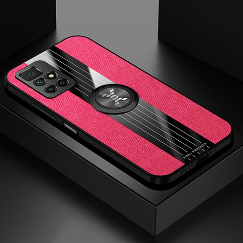 Coque Ultra Fine Silicone Souple Housse Etui avec Support Bague Anneau Aimante Magnetique X01L pour Xiaomi Redmi Note 11 4G (2021) Rouge