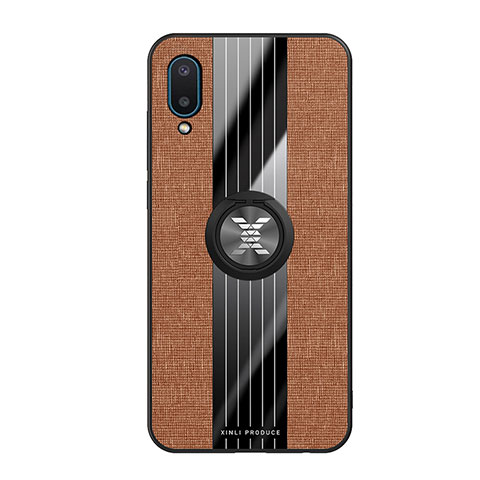 Coque Ultra Fine Silicone Souple Housse Etui avec Support Bague Anneau Aimante Magnetique X02L pour Samsung Galaxy A02 Marron