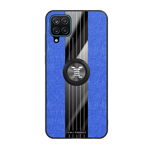 Coque Ultra Fine Silicone Souple Housse Etui avec Support Bague Anneau Aimante Magnetique X02L pour Samsung Galaxy A12 Bleu