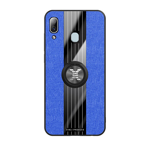 Coque Ultra Fine Silicone Souple Housse Etui avec Support Bague Anneau Aimante Magnetique X02L pour Samsung Galaxy A30 Bleu