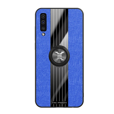 Coque Ultra Fine Silicone Souple Housse Etui avec Support Bague Anneau Aimante Magnetique X02L pour Samsung Galaxy A50 Bleu