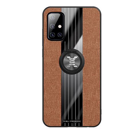 Coque Ultra Fine Silicone Souple Housse Etui avec Support Bague Anneau Aimante Magnetique X02L pour Samsung Galaxy A71 5G Marron