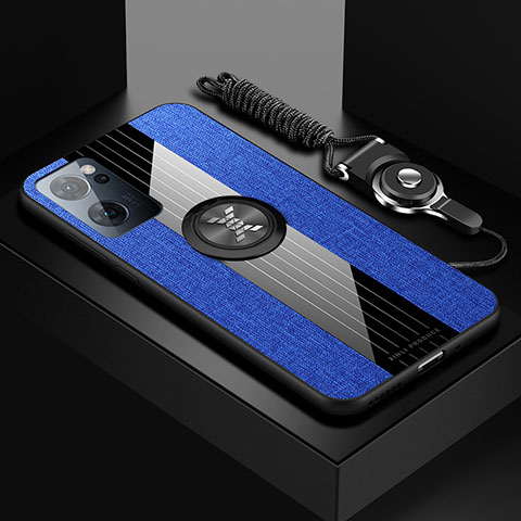 Coque Ultra Fine Silicone Souple Housse Etui avec Support Bague Anneau Aimante Magnetique X03L pour Oppo Reno7 5G Bleu